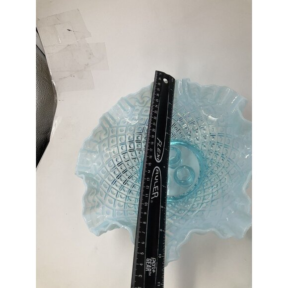 FENTON Glass 10" Flower EPERGNE Sea Blue Opalescent Hobnail Diamond Lace, MINT!! - Picture 11 of 16